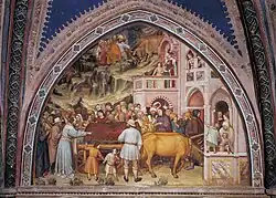 Чудо неукротимых быков и прибытие тела святого в замок королевы Лупы. Фреска Капеллы Святого Иакова. Между 1372 и 1379