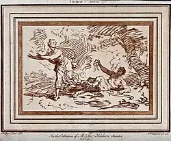 Корсика и сатир. Гравюра карандашной манерой.