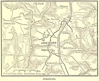 Карта сражения при Джонсборо из книги Джейкоба Кокса.