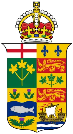 Герб генерал-губернатора Канады с 1901—1921 гг., герб провинции внизу-слева (от зрителя)