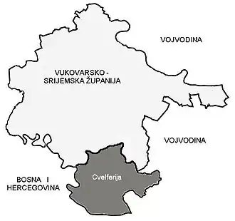 Цвелферия на карте современной Вуковарско-Сриемской жупании Хорватии