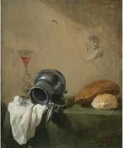 Натюрморт с опрокинутым кувшином. 1635. Дерево, масло. Частное собрание