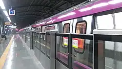 Станция Okhla Bird Sanctuary[индон.] Делийского метрополитена с установленными автоматическими платформенными воротами.