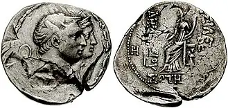 Тетрадрахма с изображением Деметрия I и Лаодики.