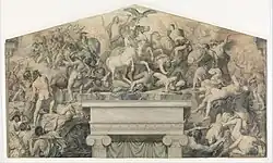 Битва Олимпийских богов с гигантами. Эскиз настенной росписи. Между 1840 и 1880. Бумага, тушь, акварель, перо, кисть. Метрополитен-музей, Нью-Йорк