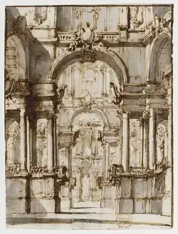 Проект театральной сцены. Между 1698 и 1765. Бумага, кисть, перо, тушь, коричневые чернила. Метрополитен-музей, Нью-Йорк