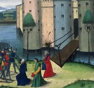 Келены сдаются Александру Македонскому. Иллюстрация к «Истории Александра Македонского» Курция Руфа, XV век