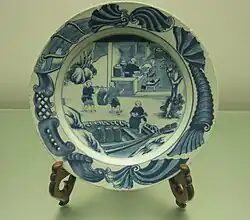 Тарелка с изображением сцены погрузки чая