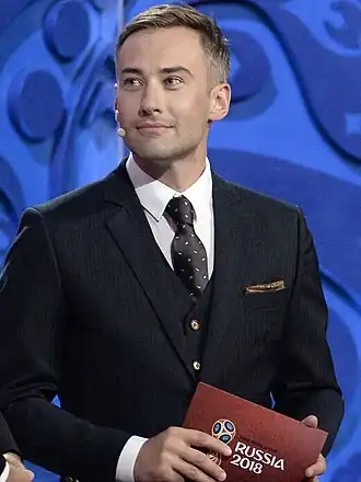 Дмитрий Шепелев на церемонии жеребьёвки отборочного турнира чемпионата мира по футболу 2018 года