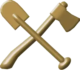 Эмблема дорожных войск ВС Союза ССР, для командного состава — посеребрённая, для инженерно-технического состава — позолоченная, для курсантов военных училищ [школ], а также сержантского и рядового состава — латунная, 1943 год.