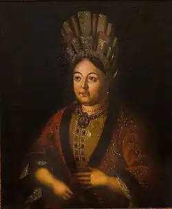 Портрет М. Я. Строгановой (1677–1733). Копия с портрета кисти Р. Н. Никитина. Холст, масло. 102 x 87 см.