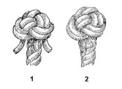 Стопорный кноп, Wall and crown knot, Manrope knot.Многопрядная пуговица завязанная на руке, вяжется на леерах. Предоставляет опору для залезания.