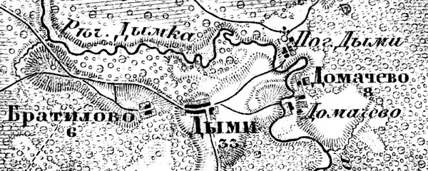 Деревня Усадище-Дыми на карте 1913 года