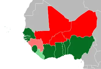      Нигер и его союзники
     Страны, поддержавшие хунту Нигера
     Страны ЭКОВАС, выступившие против переворота и хунты