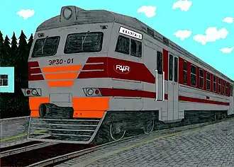 Эскиз внешнего вида головного вагона электропоезда ЭР30-01