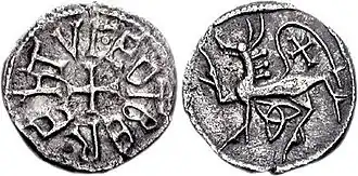 Левый трилистник на именном скеате Эдберта, короля Нортумбрии, 737-758 годы