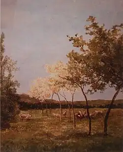 Пейзаж с деревьями и стадом