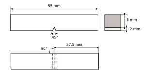 Размеры и форма образца для испытаний по Шарпи с V-образным надрезом