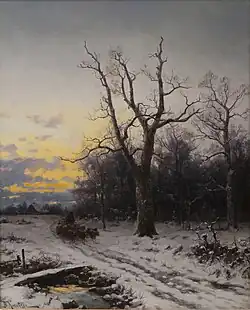 Пастух и стадо зимой.