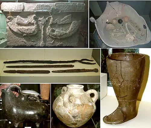 Находки из Мингечевира в Музее истории Азербайджана: каменная капитель колонны храма с албанской надписью (V—VI вв.), кувшинное захоронение с инвентарём (II век до н. э. — II век н. э.), железные мечи, вилы и кинжал (III век до н. э. — VIII век), керамика в форме барана (IV век до н. э. — III век н. э.), глазурованный сосуд, привезённый из Ассирии (XIII—VIII вв. до н. э.), глиняный сосуд в виде сапога (XIII—VIII вв. до н. э.)