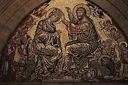 Коронование Девы с музицирующими ангелами. Мозаика люнета центрального портала контрфасада собора Санта-Мария-дель-Фьоре, Флоренция