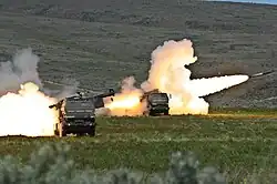 HIMARS 3-го полка полевой артиллерии во время стрельбы в учебном центре Якима в штате Вашингтон, 24 мая 2011 года