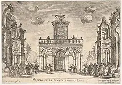 «Дворец славы». Из серии «Семь интерлюдий» к свадебному торжеству Козимо Медичи во Флоренции. Офорт Ремиджио Кантагаллина по рисунку Дж. Париджи. 1608