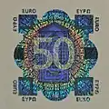 Плёночный элемент (голограмма) на банкноте 50 евро (ES1)