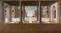 Франческо ди Джорджо (?). Архитектурная ведута. Ок. 1495. Дерево, масло. Берлинская картинная галерея