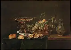 Натюрморт с фруктами, устрицами, рыбой, хлебом и вином. Музей Прадо, Мадрид