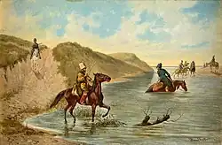 Казаки переправляются через реку. 1887. Дерево, масло. Частное собрание