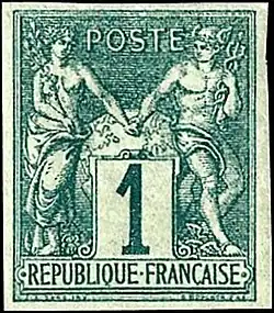 Безубцовая марка для французских колоний(1877—1880):1 сантим (Sc #24)