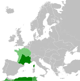 Вишистская Франция в 1942 году
 Неоккупированная зона
 Зона немецкой военной оккупации
 Французские колонии (Свободная Франция)