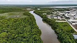 Вид с воздуха на реку в районе между Мексикой и Белизом.