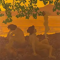 Вечер на берегу озера. Три женских силуэта (Опыт декоративного мотива в желтых тонах). 1897