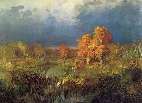 Болото в лесу. ОсеньФ. А. Васильев, 1872—1873