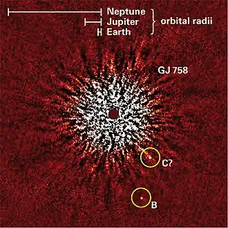 Снимок системы GJ 758 в инфракрасном диапазоне, выполненный телескопом Субару.