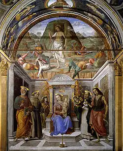 Святое собеседование с Воскресением. Фреска. Капелла Тиранни, церковь Сан-Доменико, Кальи, Пезаро-э-Урбино