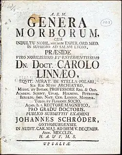 Титульный лист первого издания Genera marborum (1759)