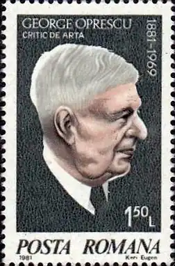 Почтовая марка Румынии 1981 года, посвященная 100-летию со дня рождения Дж. Опреску