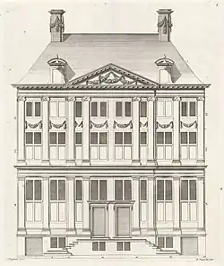 Фасад двойного дома на Oudezijds Voorburgwal в Амстердаме. Проект. 1674. Офорт