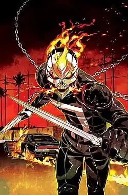 Робби Рейес / Призрачный гонщик на варианте обложки комикса All-New Ghost Rider #2 (апрель 2014). Художник — Фелипе Смит[англ.].