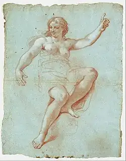 Эскиз фигуры Авроры. 1680-е гг. Голубая бумага, сангина, мел. Кунстпаласт, Дюссельдорф