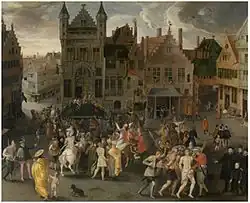 Мистерия Крестного пути на городской площади Антверпена. Между 1554 и 1598. Дерево, масло. Королевский музей изящных искусств, Антверпен