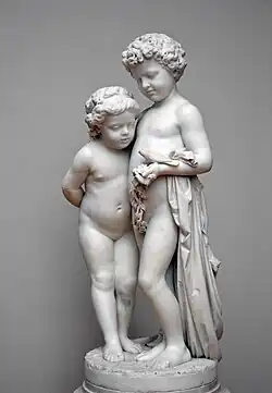 Мальчик и девочка, кормящие птичку (1868), мрамор