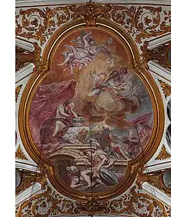 Святой Николай предупреждает императора Фридриха III о заговоре Катарины Цельской. Деталь росписи собора в Любляне