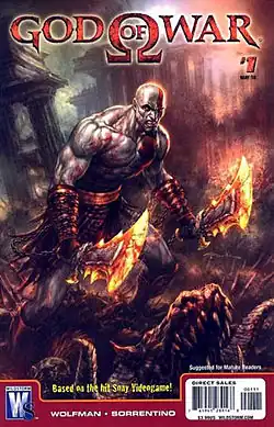 Обложка первого номера комикса God of War, изданного в марте 2010 года.
Художник Энди Парк.