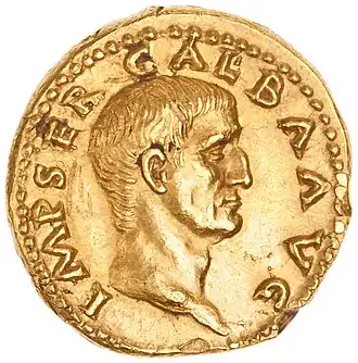 Римский ауреус с изображением Гальбы (68-69 гг.)