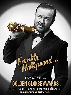 Постер 75-й церемонии с изображением ведущего Рики Джервейса