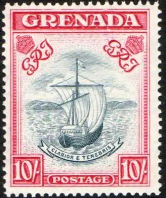 Эмблема колонии. Надпись: «Grenada Postage» («Гренада. Почтовый сбор»)[^]